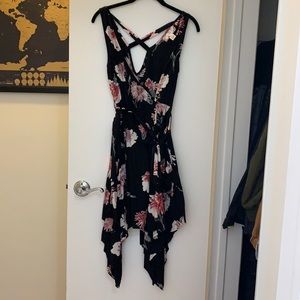 Black Floral Midi Wrap dress